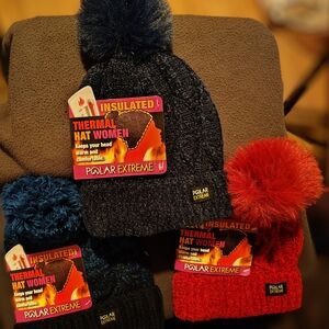 SOLD - Polar Extreme Women's Insulated Pom-Pom Hat - Black, Blue, Red